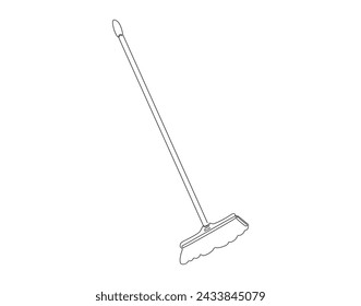 Continuous Line Drawing Of Broom. One Line Of Broom. Broom Cleaner Continuous Line Art. Editable Outline.

