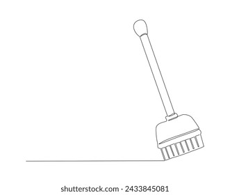 Continuous Line Drawing Of Broom. One Line Of Broom. Broom Cleaner Continuous Line Art. Editable Outline.
