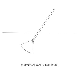 Continuous Line Drawing Of Broom. One Line Of Broom. Broom Cleaner Continuous Line Art. Editable Outline.
