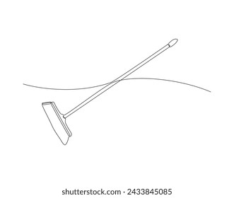 Continuous Line Drawing Of Broom. One Line Of Broom. Broom Cleaner Continuous Line Art. Editable Outline.
