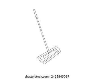 Continuous Line Drawing Of Broom. One Line Of Broom. Broom Cleaner Continuous Line Art. Editable Outline.
