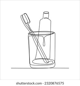  continuous line drawing of brush with toothpaste