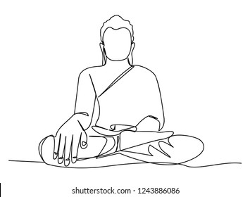 continuous line drawing of Buddha, Buddhist India.