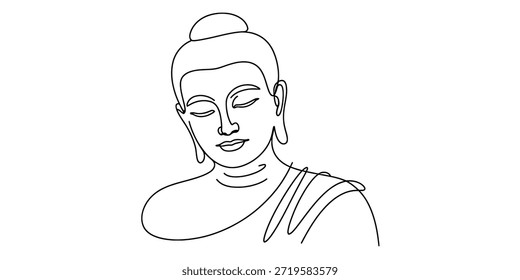 Dibujo de línea continuo del busto de Buda para el Vector de atención plena y meditación, ilustración