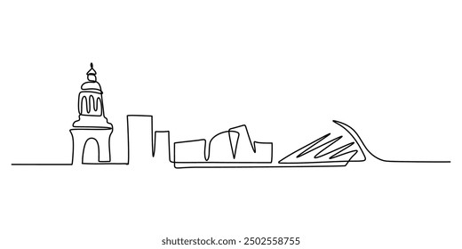 Continuous line drawing of Buenos Aires skyline, Argentina. A major South American city depicted in a modern, linear style.