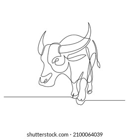 Continuous line drawing of Buffalo. Bull cow icon. Black and white vector illustration. Concept for logo, card, banner, poster, flyer