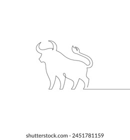 Kontinuierliche Linienzeichnung von Buffalo. Stierkuh-Symbol. Schwarzweiß-Vektorillustration. Konzept für Logo, Karte, Banner, Plakat, Flyer	