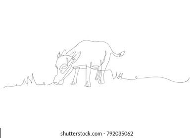 continuous line drawing of a buffalo on grass the animals on the farm.