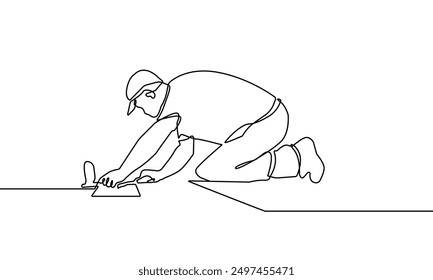 Continuous Line Drawing of Builder, Minimalist Concept, Man Builder Drawing, Vector Illustration. Good for Prints, T-shirt, Banners, Slogan Design Modern Graphics Style