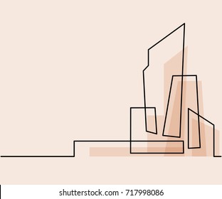 Continuous line drawing. Building Cityscape Line Art Silhouette. Vector illustration