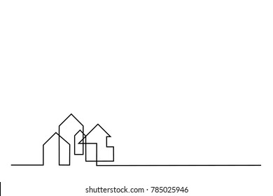 Continuous Line Drawing. Building Cityscape Line Art Silhouette. Vector Illustration