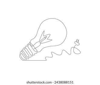 Continuous Line Drawing Of Bulb Lamp. One Line Of Electric Light Bulb. Bulb Lamp Continuous Line Art. Editable Outline.
