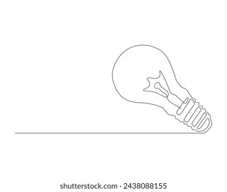 Continuous Line Drawing Of Bulb Lamp. One Line Of Electric Light Bulb. Bulb Lamp Continuous Line Art. Editable Outline.
