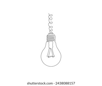 Continuous Line Drawing Of Bulb Lamp. One Line Of Electric Light Bulb. Bulb Lamp Continuous Line Art. Editable Outline.
