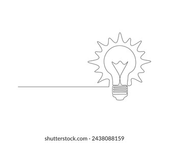Continuous Line Drawing Of Bulb Lamp. One Line Of Electric Light Bulb. Bulb Lamp Continuous Line Art. Editable Outline.

