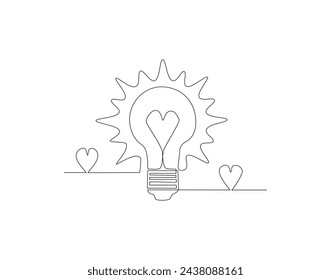 Continuous Line Drawing Of Bulb Lamp. One Line Of Electric Light Bulb. Bulb Lamp Continuous Line Art. Editable Outline.
