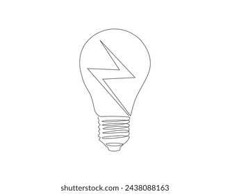 Continuous Line Drawing Of Bulb Lamp. One Line Of Electric Light Bulb. Bulb Lamp Continuous Line Art. Editable Outline.
