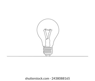 Continuous Line Drawing Of Bulb Lamp. One Line Of Electric Light Bulb. Bulb Lamp Continuous Line Art. Editable Outline.
