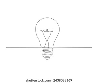 Continuous Line Drawing Of Bulb Lamp. One Line Of Electric Light Bulb. Bulb Lamp Continuous Line Art. Editable Outline.
