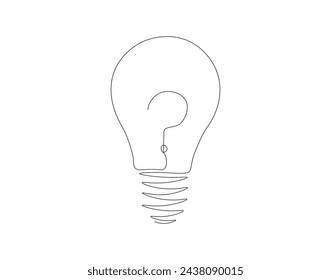 Continuous Line Drawing Of Bulb Lamp. One Line Of Electric Light Bulb. Bulb Lamp Continuous Line Art. Editable Outline.
