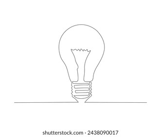 Continuous Line Drawing Of Bulb Lamp. One Line Of Electric Light Bulb. Bulb Lamp Continuous Line Art. Editable Outline.

