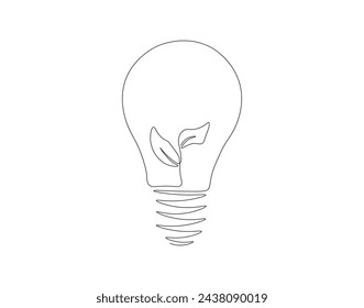 Continuous Line Drawing Of Bulb Lamp. One Line Of Electric Light Bulb. Bulb Lamp Continuous Line Art. Editable Outline.
