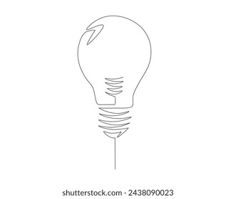 Continuous Line Drawing Of Bulb Lamp. One Line Of Electric Light Bulb. Bulb Lamp Continuous Line Art. Editable Outline.
