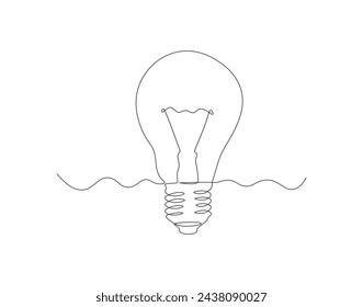 Continuous Line Drawing Of Bulb Lamp. One Line Of Electric Light Bulb. Bulb Lamp Continuous Line Art. Editable Outline.
