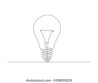 Continuous Line Drawing Of Bulb Lamp. One Line Of Electric Light Bulb. Bulb Lamp Continuous Line Art. Editable Outline.
