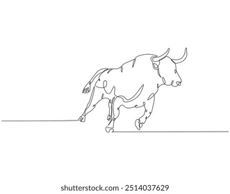 Continuous line drawing of bull cow. Single line illustration of aggressive black bull. World bull day concept. Editable outline 