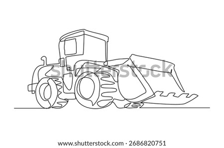 Continuous line drawing of bulldozer construction machinery vehicle. Sketch drawing editable stroke vector illustration	