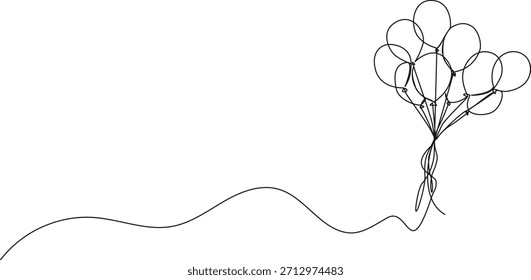 Dibujo de línea continua de un montón de globos atados juntos, Ilustración vectorial de arte de línea