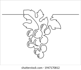 Continuous line drawing bunch of grapes. Template for your design works. Vector illustration.