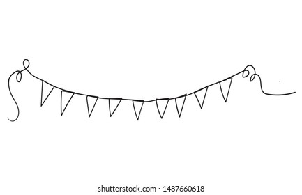 Continuous Line Drawing. Buntings Garland. Party Flags.handdrawn Doodle Cartoon Style