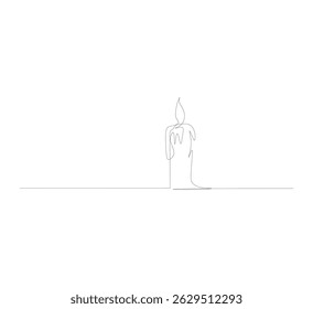 Continuous line drawing of a burning candle. One line candle icon. White image background. Vector illustration. Christmas candle icon, candle drawn with one continuous line. Vector illustration.