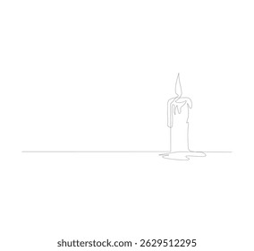 Continuous line drawing of a burning candle. One line candle icon. White image background. Vector illustration. Christmas candle icon, candle drawn with one continuous line. Vector illustration.