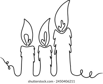 Continuous line drawing of Burning wax or candle. Vector illustration