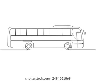 Dibujo de línea continua de autobús. Ilustración de dibujo de una línea de transporte en autobús. Vehículo, Transporte de viaje concepto de arte de la línea.