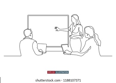 Continuous line drawing of business brief, presentation or training. Template for your design works. Vector illustration.