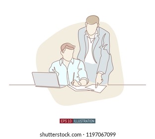 Continuous line drawing of business brief, presentation or training. Template for your design works. Vector illustration.