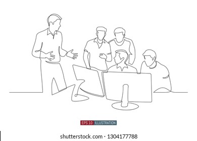 Continuous line drawing of business brief, presentation or training. Template for your design works. Vector illustration.