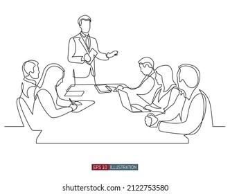 Continuous line drawing of business brief, presentation or training. Template for your design works. Vector illustration.