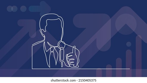 dibujo de línea continua del entrenador de negocios hablando con micrófono