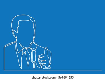 continuous line drawing of business coach speaking with microphone