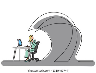 continuous line drawing of business concept - office worker under waves of work