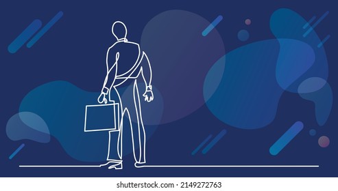 continuous line drawing of business concept - businessman standing facing hard choices