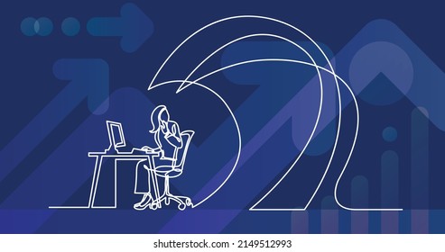 continuous line drawing of business concept - office worker under waves of work