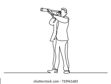 continuous line drawing of business concept - businessman looking in spyglass