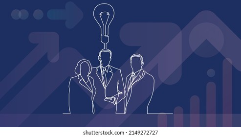 dibujo de línea continua de ejecutivos de negocios con idea