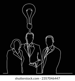 continuous line drawing of business executives with idea